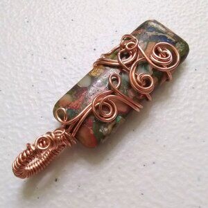 Artisan Multicolor Stone Necklace with Copper Wire Wrap